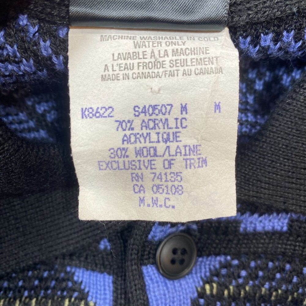 Vintage Descente Pullover Sweater Mens Medium Black & Blue Geometric Wool Blend - Picture 5 of 12